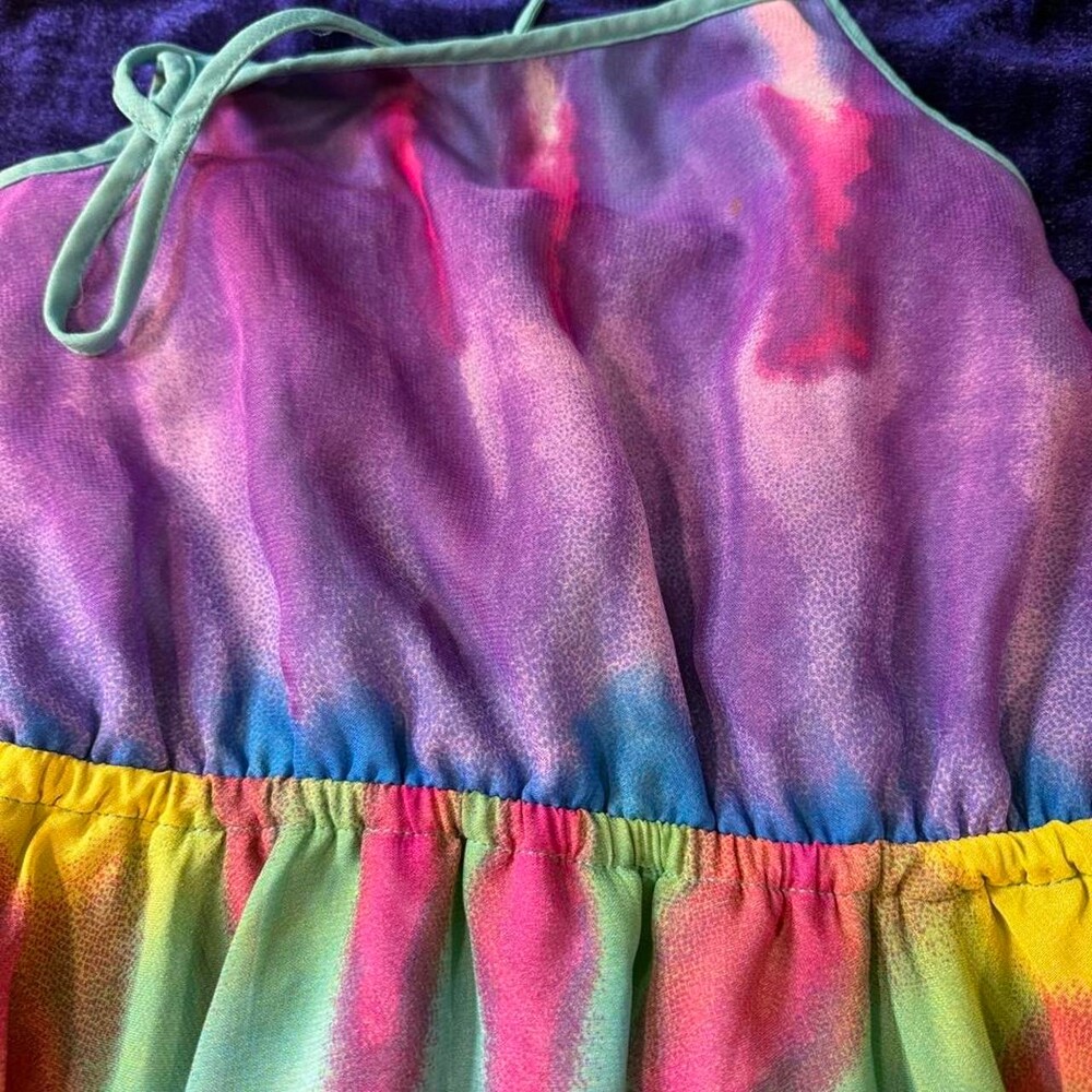 Place multicolored tie-dye babydoll dress with tie back detail, size 7M #fairyco